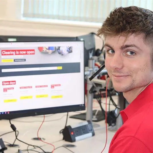 Student ambassador Ellis Rogers-Byrne will be taking calls on the Clearing hotline
