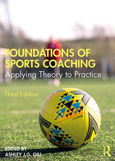 Book cover titled 'Foundations of Sports Coaching: Applying Theory to Practice' with a football.