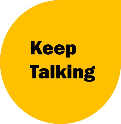 Keep talking text on a yellow circle