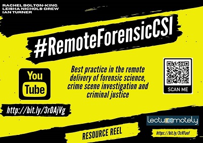 A yellow and black poster promoting the #RemoteForensicCSI project 