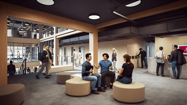 Artistic impression of the reception in the village hub